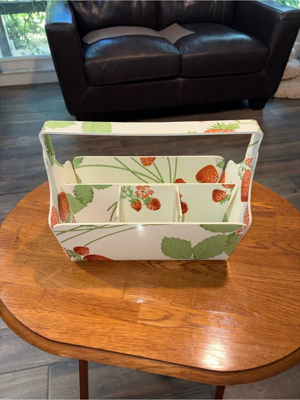 Strawberry Print Storage Caddy Handled Vintage 1970’s Top of the Table By Karen